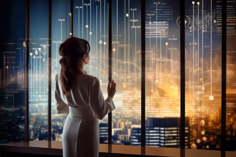 A vibrant, flowing wave of translucent material reflecting colorful lights in shades of pink, blue, and purple. The background features a soft bokeh effect with blurred light sources, enhancing the ethereal and dynamic feel of the scene.